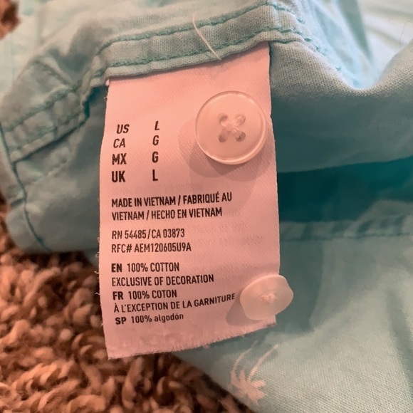 American Eagle light blue button up w palm trees - Picture 6 of 6